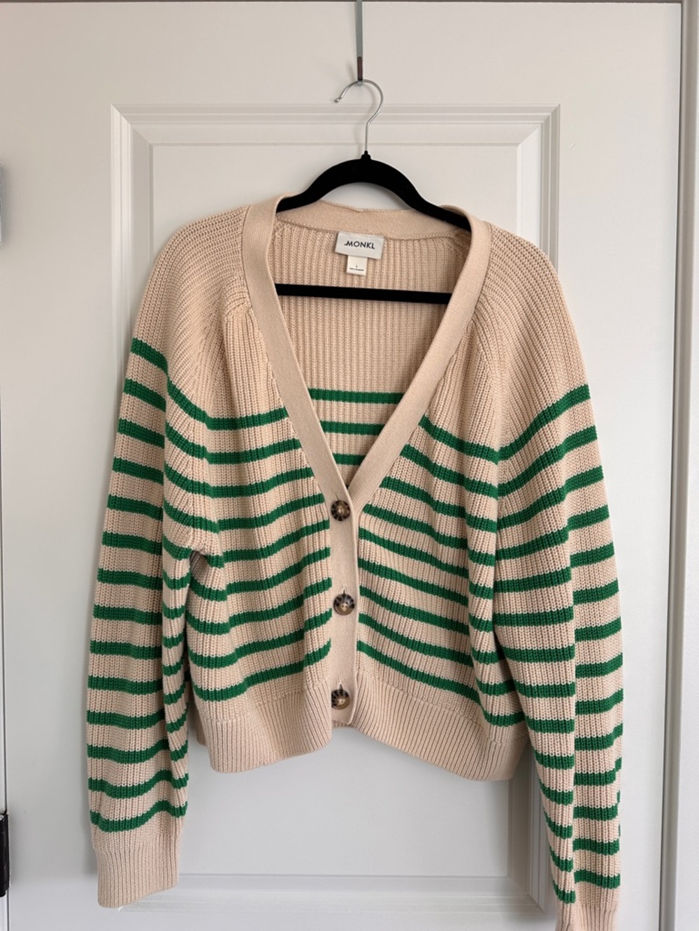 Monki Beige & Green Striped Button-Up Cardigan
